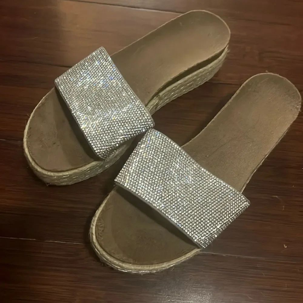 Rhinestone Flats - Low Platform Sandal - Size 8 - Worn Once